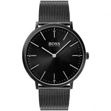 Hugo Boss  Men's Black Dial Ionic Plated Black Ste